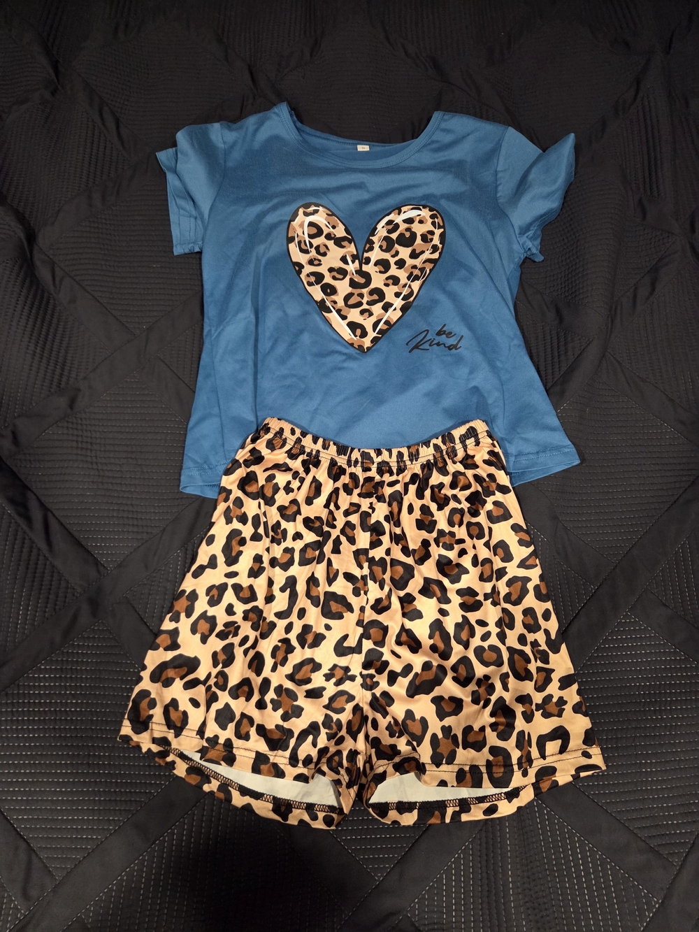 Blue Heart Leopard Print Women's Pajama Set